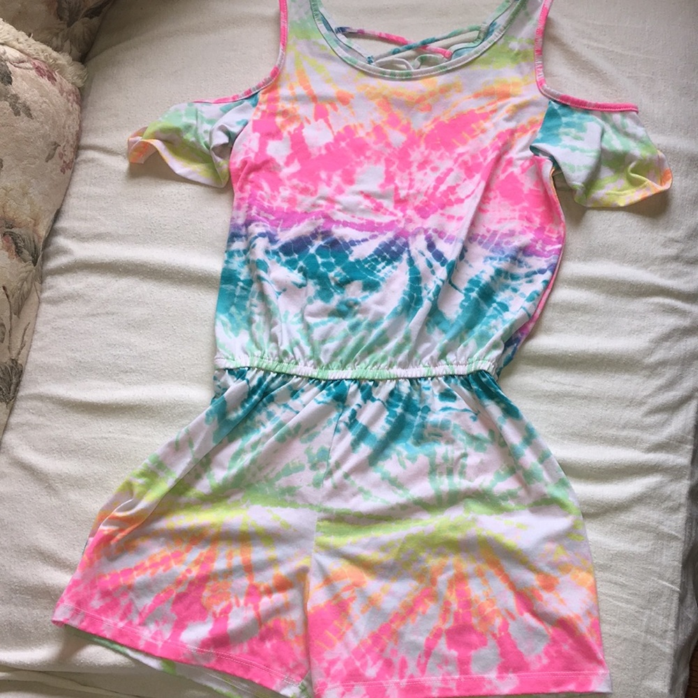 romper Girls size 12 one piece multi colored rainbow EUC like new
